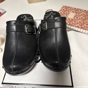 Abeo Black Leather Mules with Buckle
